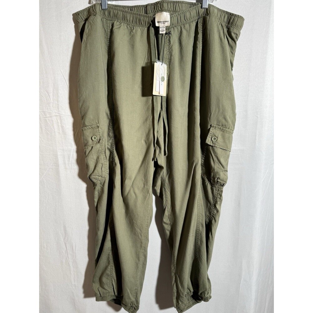 Industry Woman Olive Green Cargo Joggers 2X Elastic Waist NWT Casual Travel - Picture 2 of 12